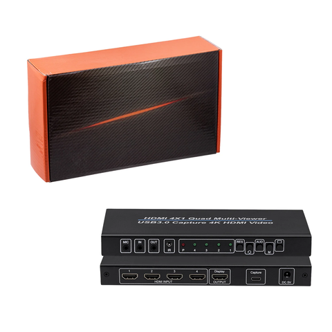 4K HDMI Multiviewer Switch 4x1 with Capture Card - Black