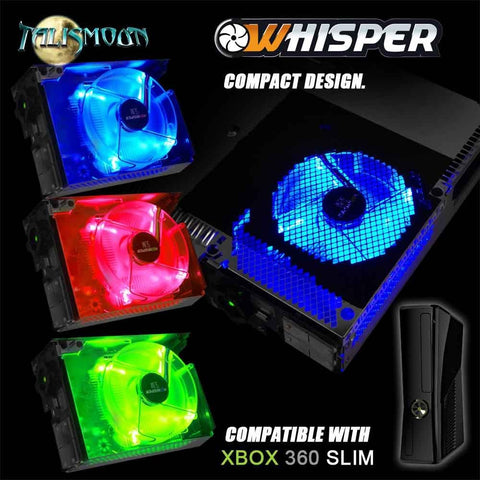 Talismoon Whisper Fan Red Blue Green for Microsoft Xbox 360 Slim Cooling