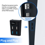 Black 5 Port USB Hub for the Playstation 5 Consoles